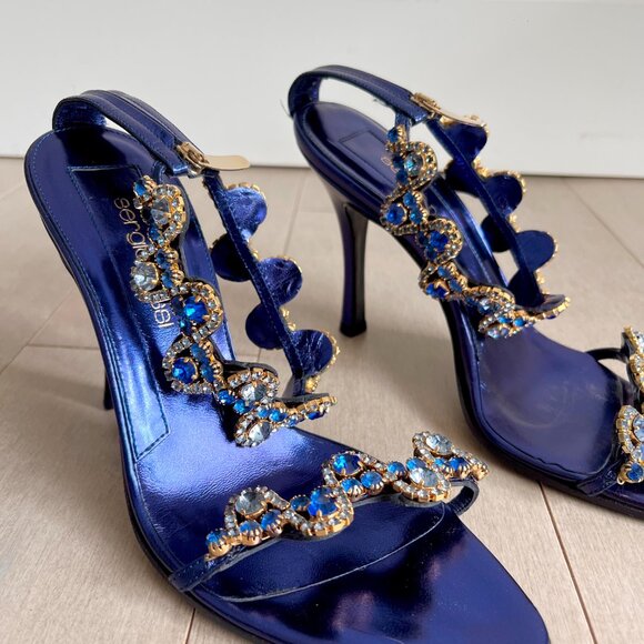 Sergio Rossi Rhinestone Metallic Blue Heels - Picture 10 of 10